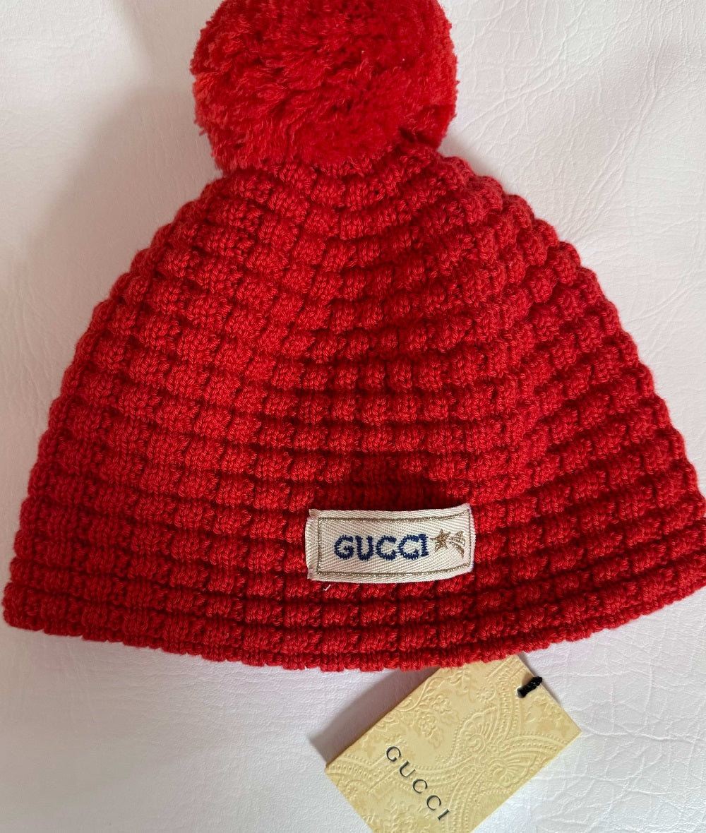 Gucci Red Wooly Bobble Hat Kids