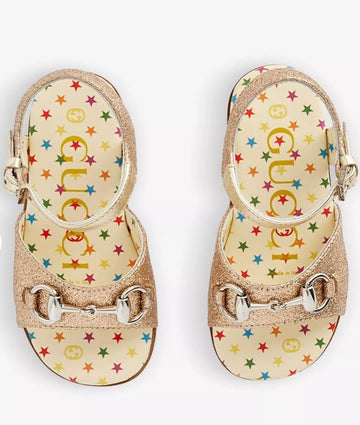 Gucci Kids' Gold Horsebit Embellished Woven Sandals