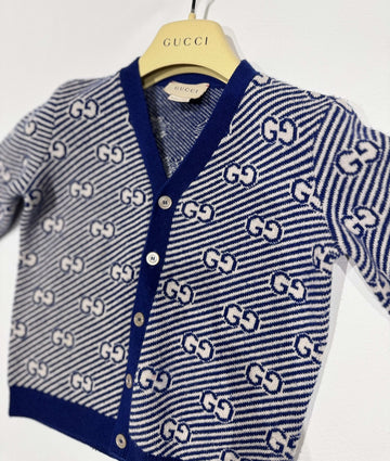 Gucci Blue Wool GG Kids Cardigan