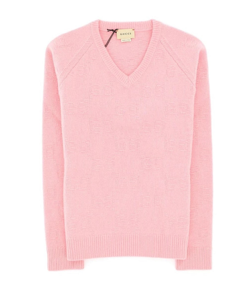 Gucci Girls Pink GG Logo Detailed V Neck Jumper