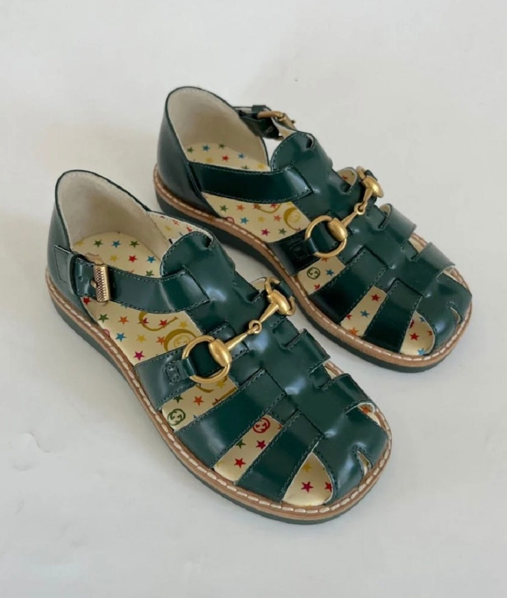 Gucci Kids Green Leather Sandals